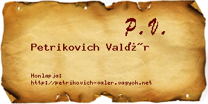 Petrikovich Valér névjegykártya
